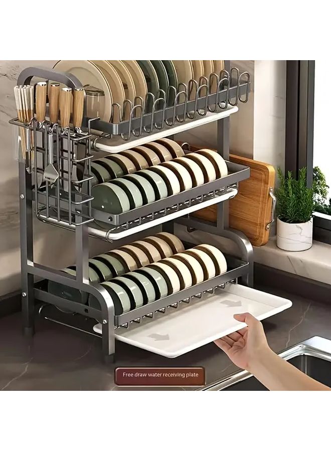 Black 3 Tier Vertical Dish Rack Heavy Duty Carbon Steel Drying Storage Organizer - Image 5